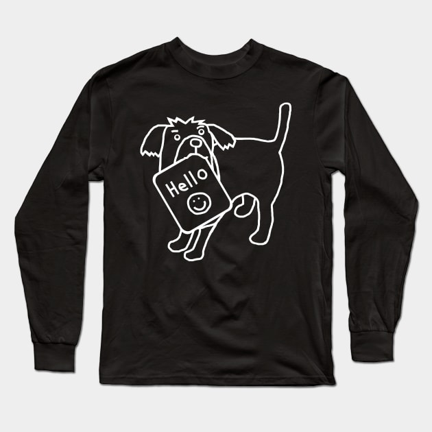 Whiteline Cute Dog Says Hello Long Sleeve T-Shirt by ellenhenryart